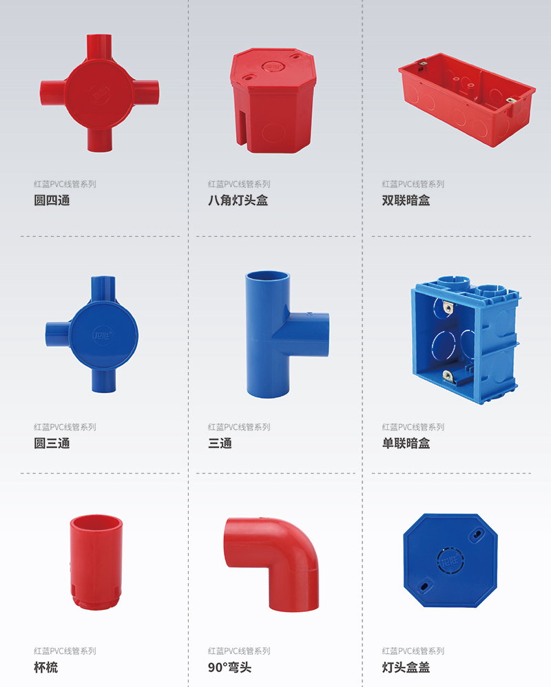 龙胜红蓝白PVC电路管路系统