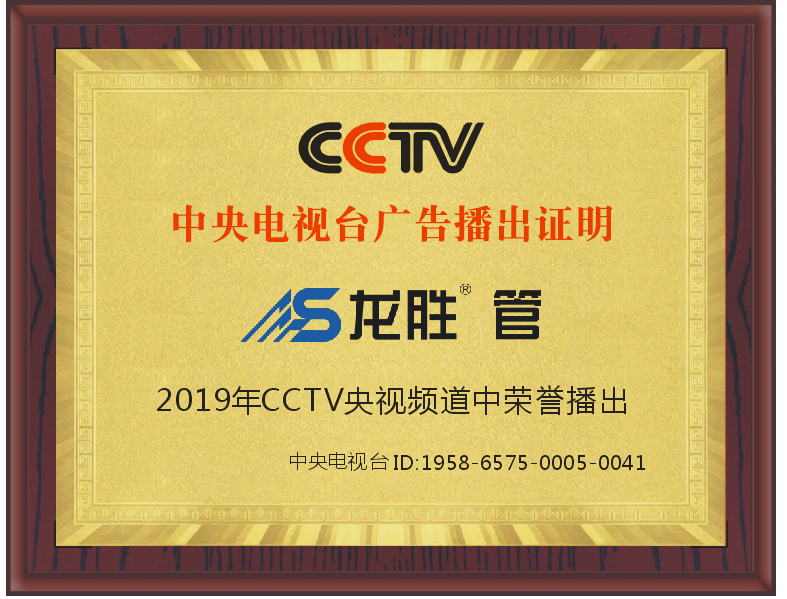 龙胜管2019年CCTV中央电视台广告播出证明